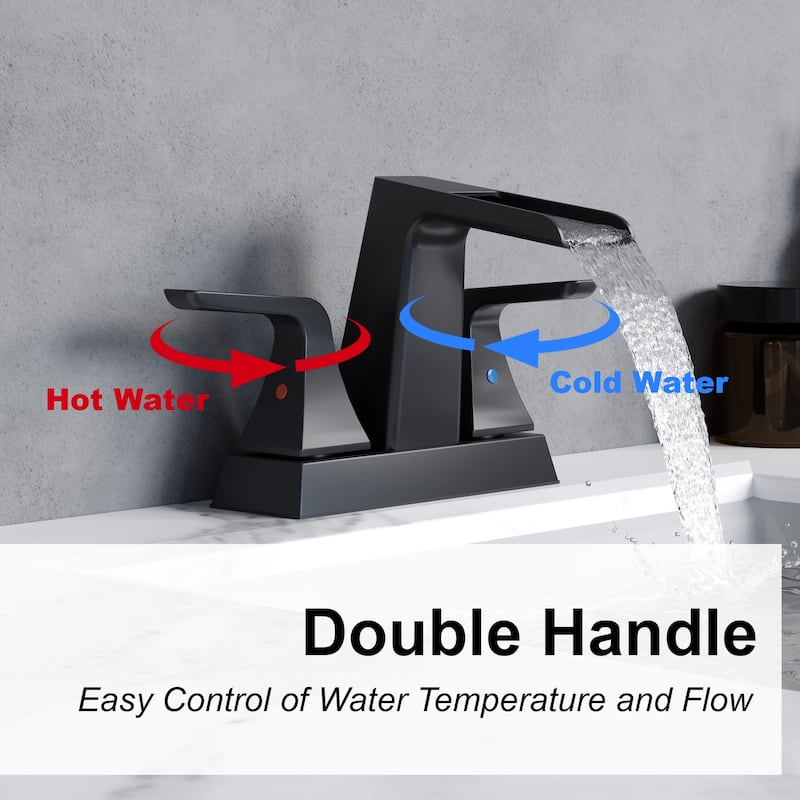 4 in. Centerset Double Handle Low-Arc Bathroom Faucet with Pop-Up Drain Included