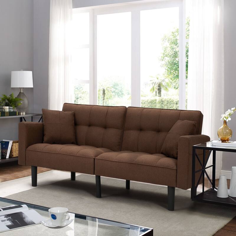AVAWING 74" Modern Tufted Convertible Futon Sofa Bed with 2 Pillows