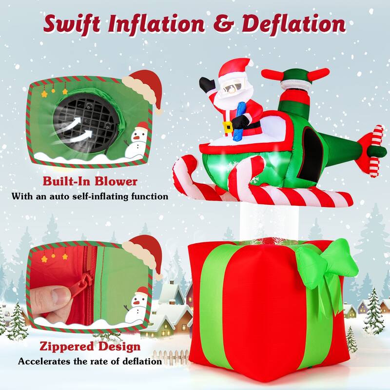 Gymax 6 FT Christmas Inflatables Santa Claus w/ Helicopter on Gift Box