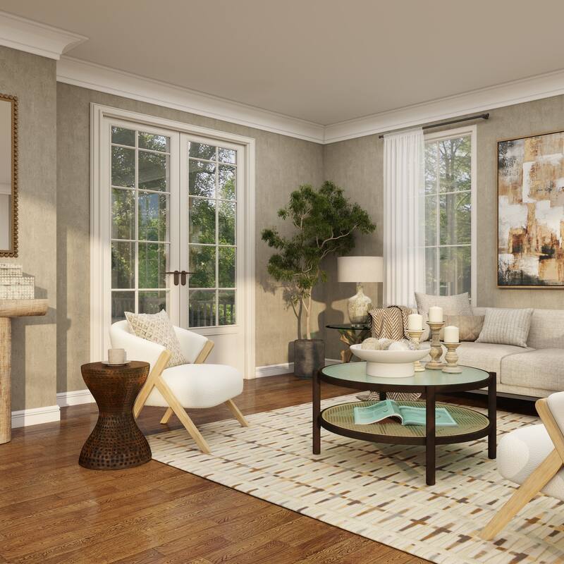 White Polyester Rounded Boucle Living Room Accent Chair with Angled Wooden Legs