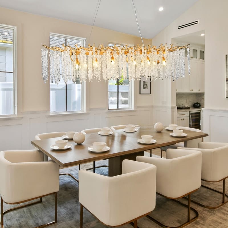 KAYLA Indoor Rectangle Crystal Chandeliers, Dining Room Light, Pendant Light Fixture for Kitchen Island