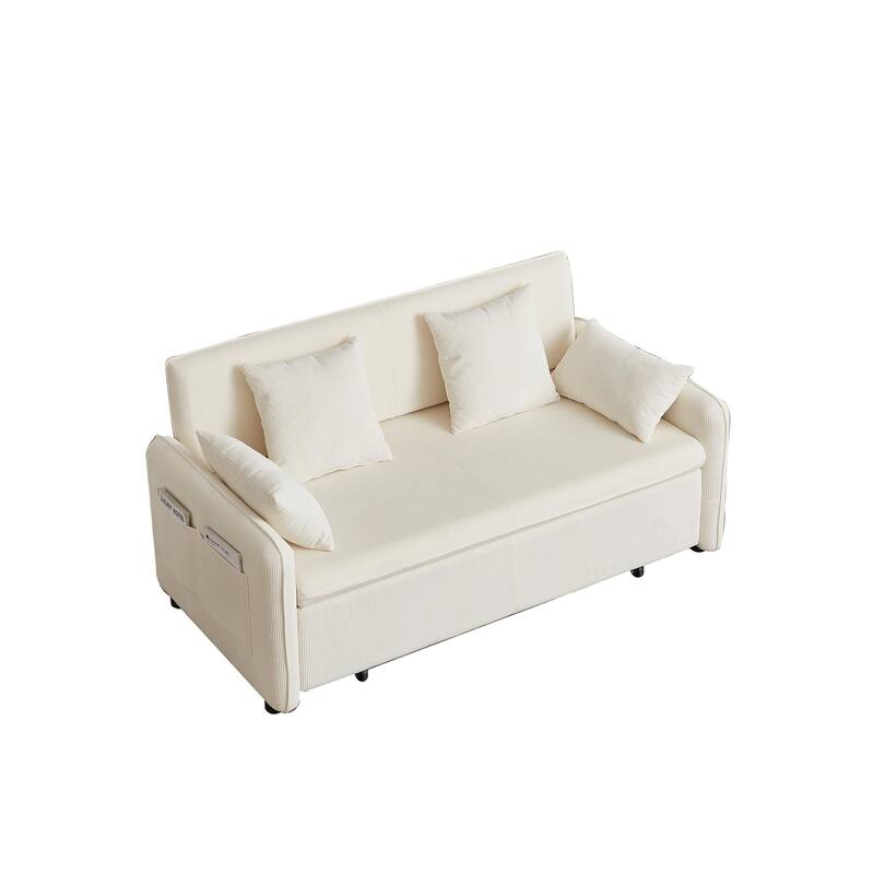 66 Inch Sleeper Sofa Bed Adjustable Sleeper With Pullout Bed 4 Pillows And Side Pockets Soft Convertible
