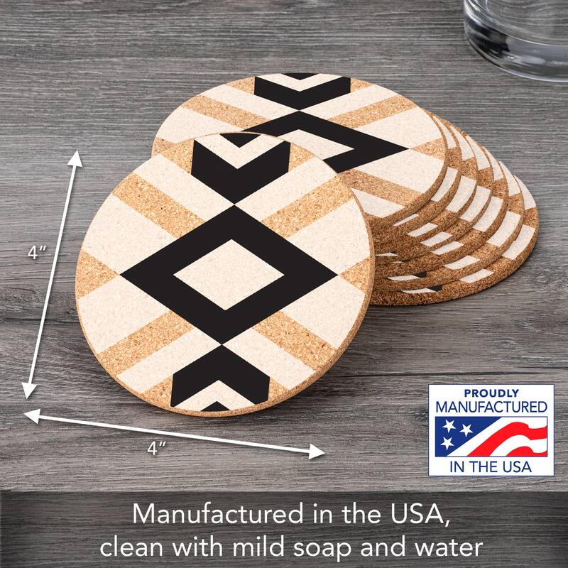 Southwest Pattern 4 Pack Absorbent Cork Coaster Made in The USA 4" Round
