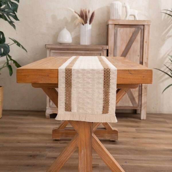 Enova Home Farmhouse Rustic Table Runner with Tassels