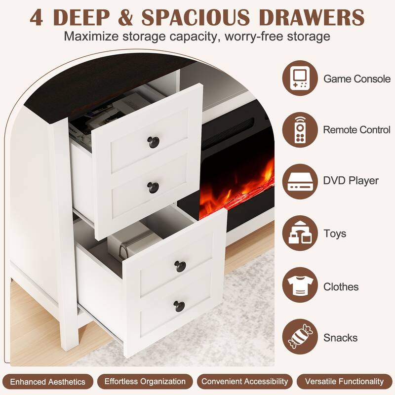 AVAWING 70" Fireplace TV Stand for TVs up to 80", Modern Media Console with 36" Electric Fireplace and Storage