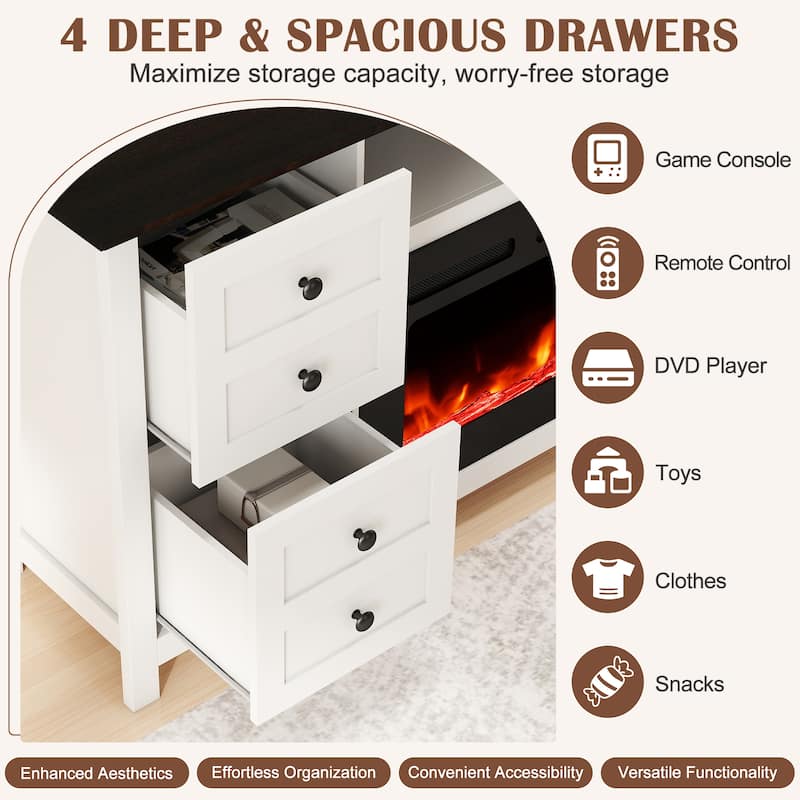 EROMMY 70" Fireplace TV Stand for TVs up to 80", Modern Wood Media Console with 36" Electric Fireplace