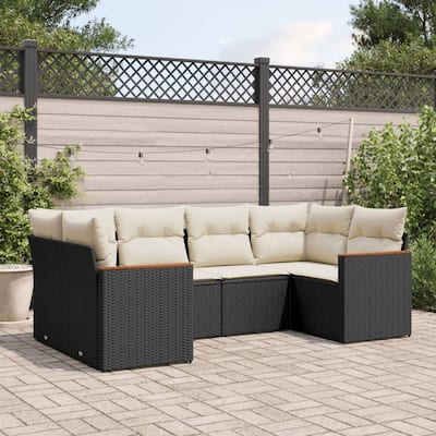 vidaXL Patio Sofa Set with Cushions Outdoor Furniture 6 Piece Poly Rattan - 24.4 x 24.4 x 27.2 in