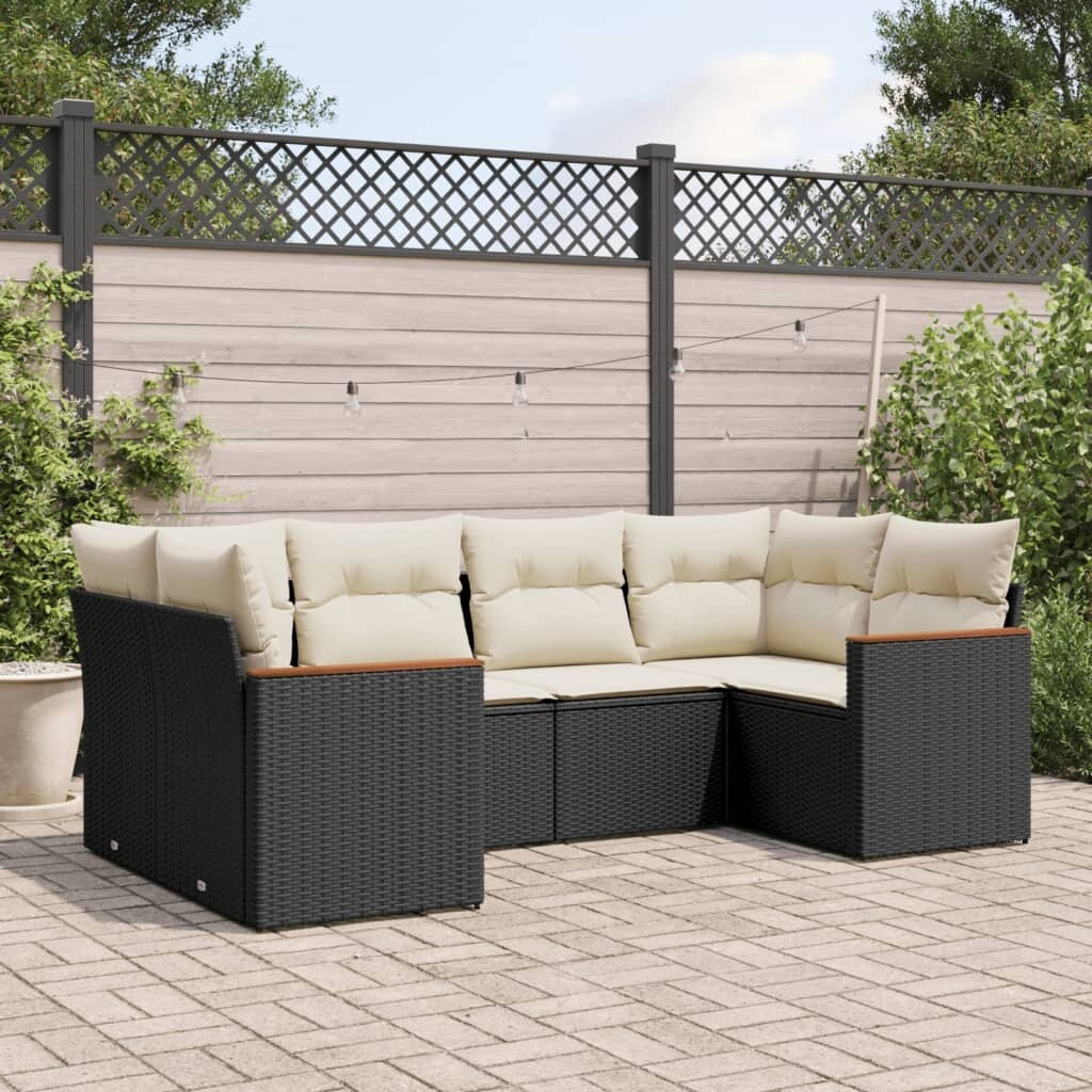 vidaXL Patio Sofa Set with Cushions Outdoor Furniture 6 Piece Poly Rattan - 24.4 x 24.4 x 27.2 in