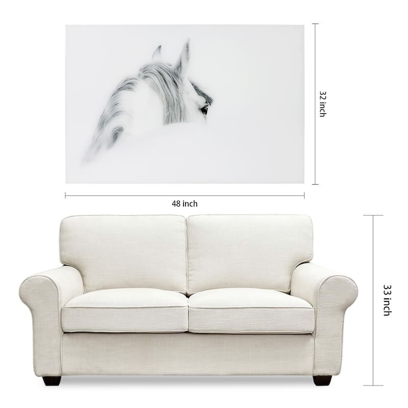 "Blanco Mare Horse" Frameless Free Floating Tempered Glass Panel Graphic Wall Art