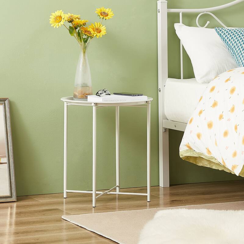 VECELO Side/End Table, Folding Round Metal Anti-Rust and Waterproof Outdoor for Living Room Bedroom,Nightstands