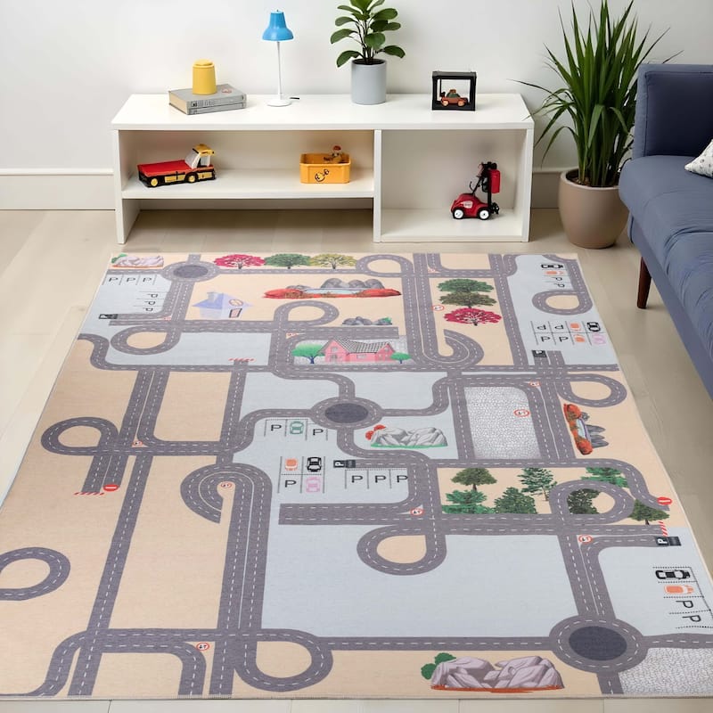 Superior Country Road Kids Indoor Area Rug - 5' 7" x 8' 9" - Cream