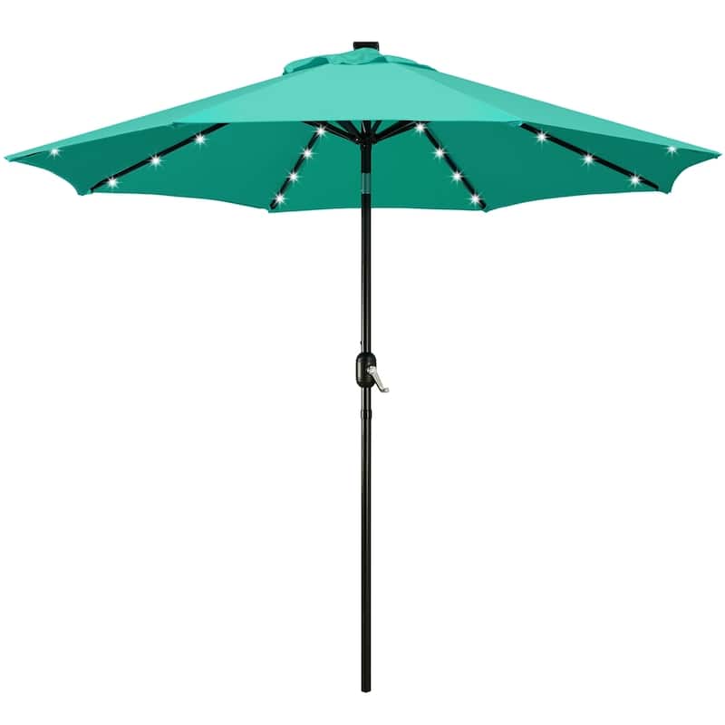 Yaheetech 9FT Patio Umbrella with 32 LED Lights Market Umbrella with 8 Ribs