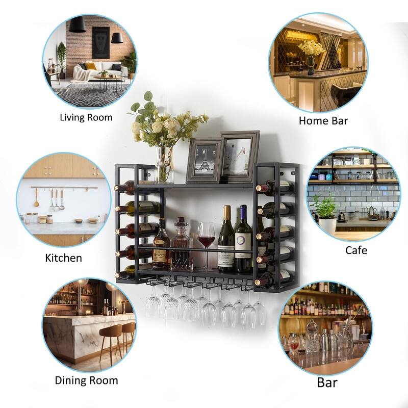 Wall Mounted Wine Rack - 32.76"D x 9.84"W x 21.65"H