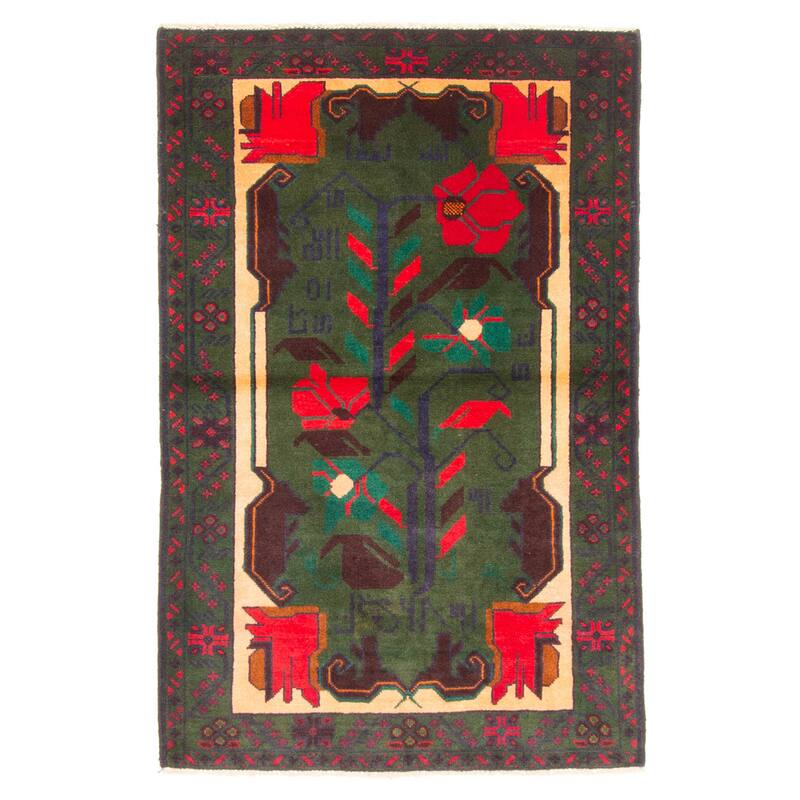 ECARPETGALLERY Hand-knotted Teimani Dark Green Wool Rug - 2'9 x 4'4