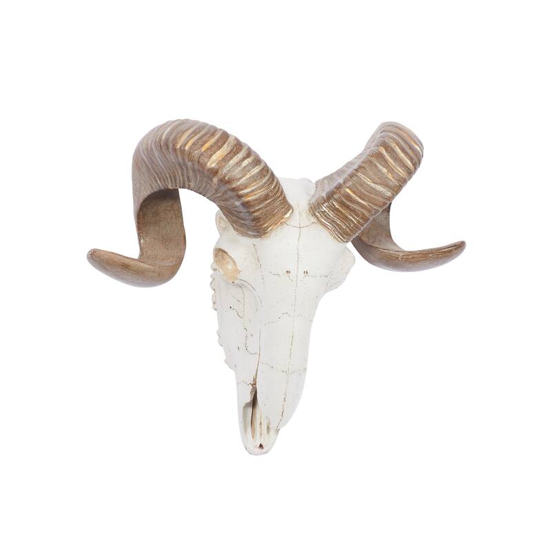 White Polystone Skull Sheep Home Wall Decor