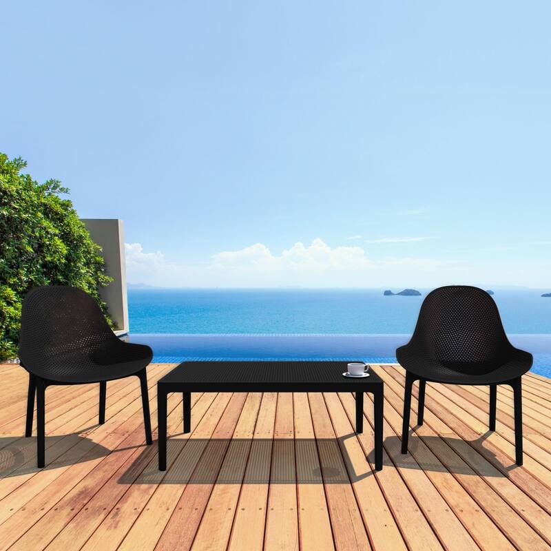 3-Piece Black Patio Lounge Set 39.5"