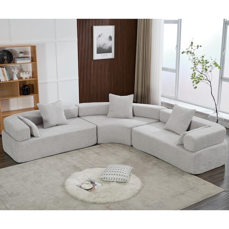 Oversized Gray Upholstered 4 Seater Modular Curved Sofa for Living Room