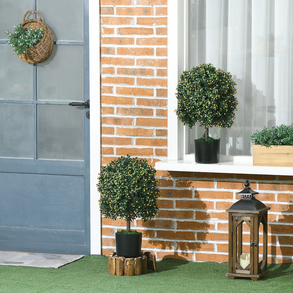 HOMCOM Set of 2 1.7ft/20.75" Artificial Ball Boxwood Topiary Trees with Fruit and Plant Pot, Indoor Outdoor Fake Plants