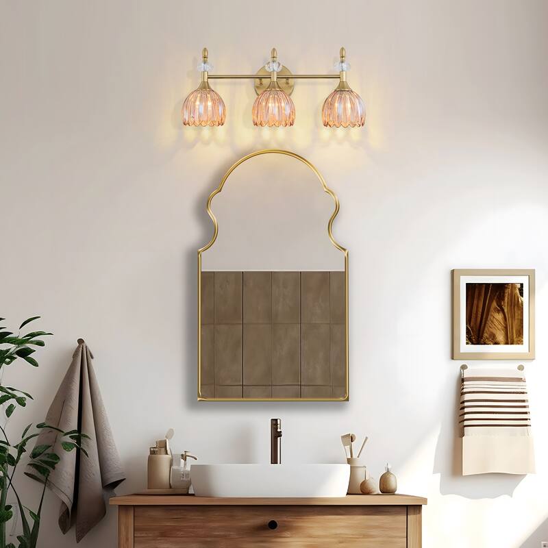 Starsky 3-Light Tulip-Inspired Floral Wall Sconce with Green or Amber Glass Shades, for Bathroom, Bedroom, Hallway