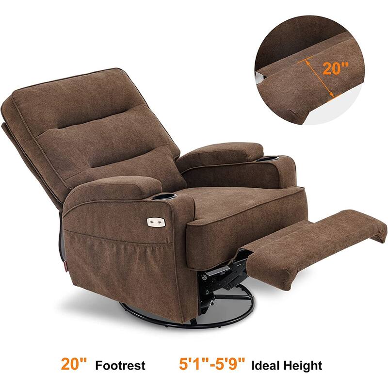 MCombo Electric Power Swivel Glider Recliner Chair with Heat and Massage, Fabric 7752