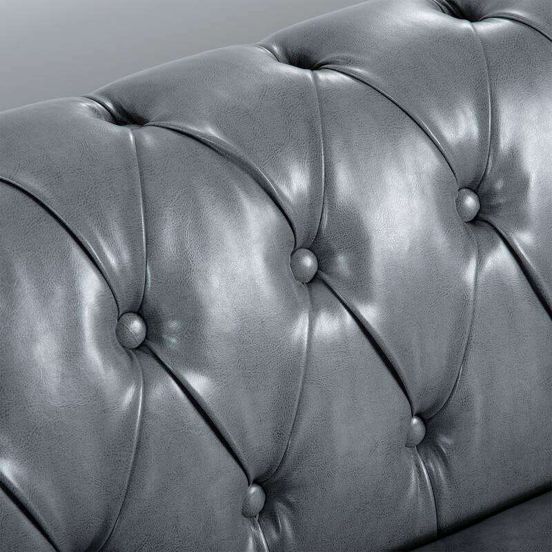 Chesterfield PU Leather 3 Seater Sofa, Upholstered Sofa with Rolled Armrests & Tufted Back, Lounge Sofa with Nailhead Trim
