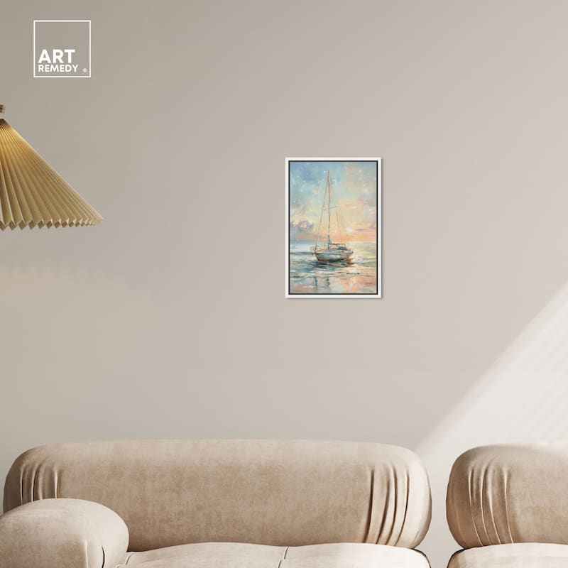 Art Remedy Boat On The Shore Framed Sailing 1 Piece Canvas Wall Art