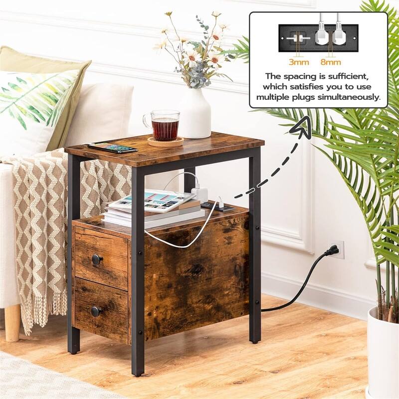 End Table with Charging Station - 11.8"D x 18.9"W x 24"H