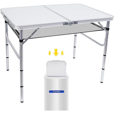Card Table, Small Table, Folding Table, Adjustable 3-Level Heights Folding Camping Table with Mesh Holders