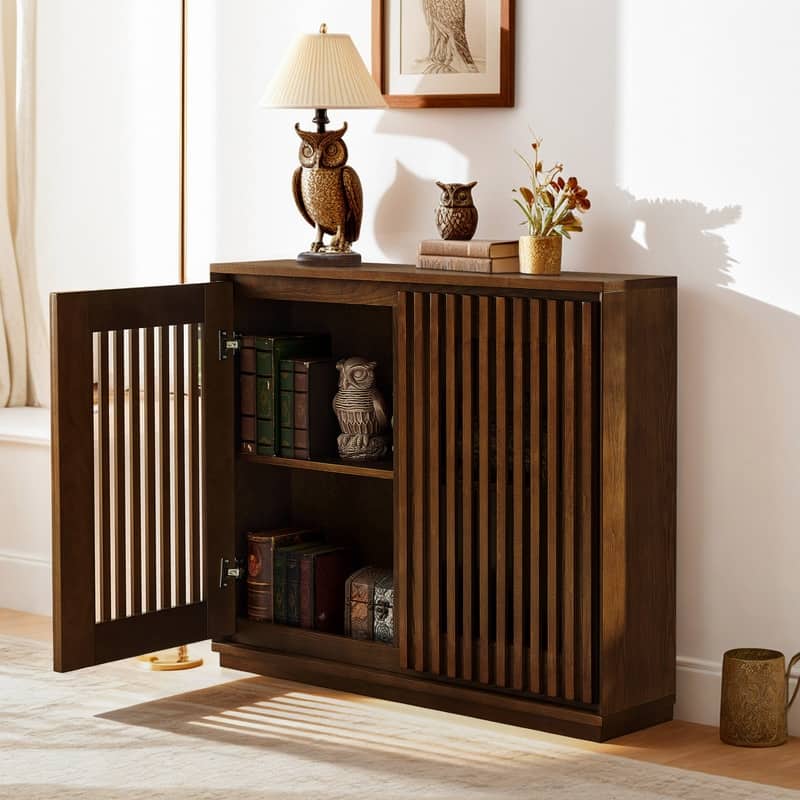 Mid Century Modern Sideboard Cabinet with Fluted Design and Convenient Storage for Dining Spaces