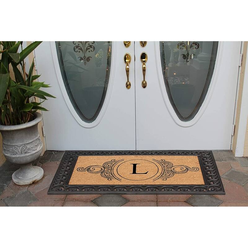 A1HC 30" x 48" Heavy-Duty Rubber & Coir Outdoor Doormat with Copper/Black Border – Large, Non-Slip Backing