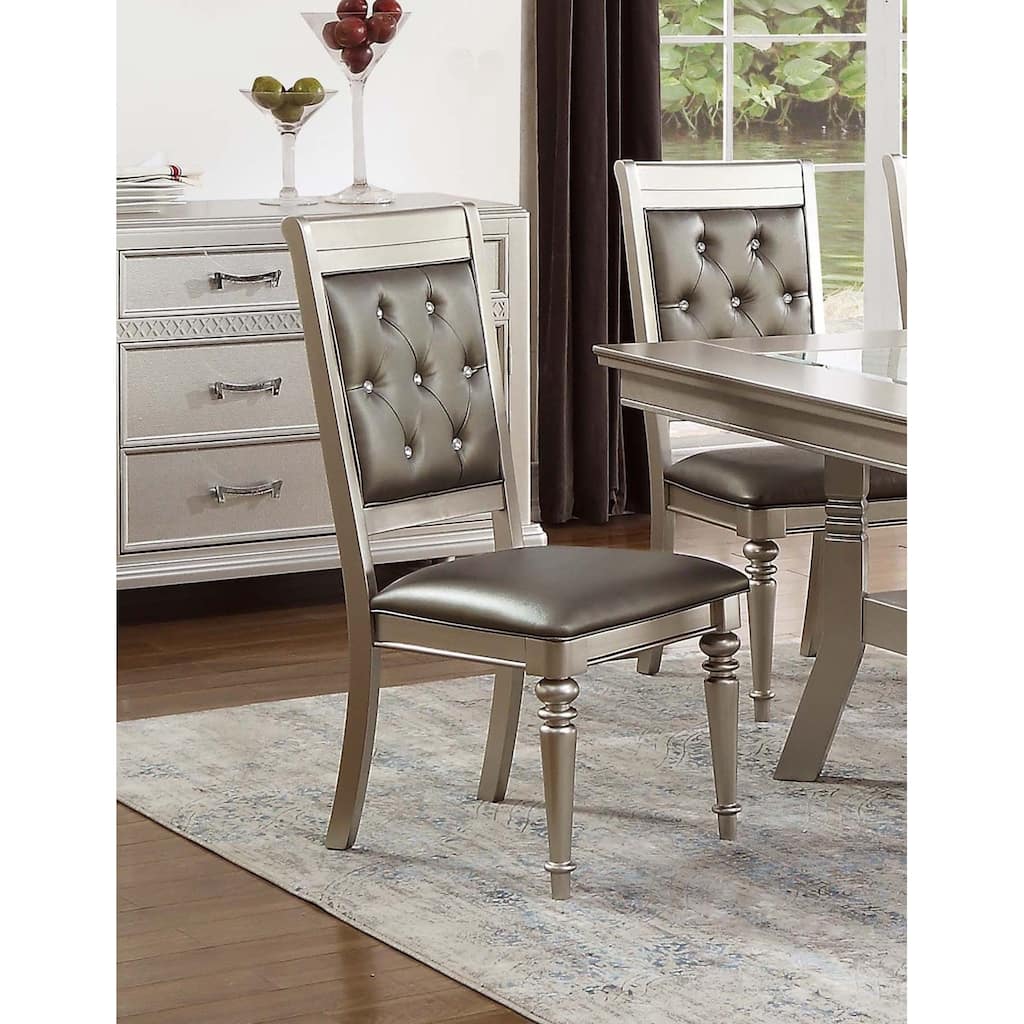 Glam Style Dining Chairs Silver Finish Tufted Backrest