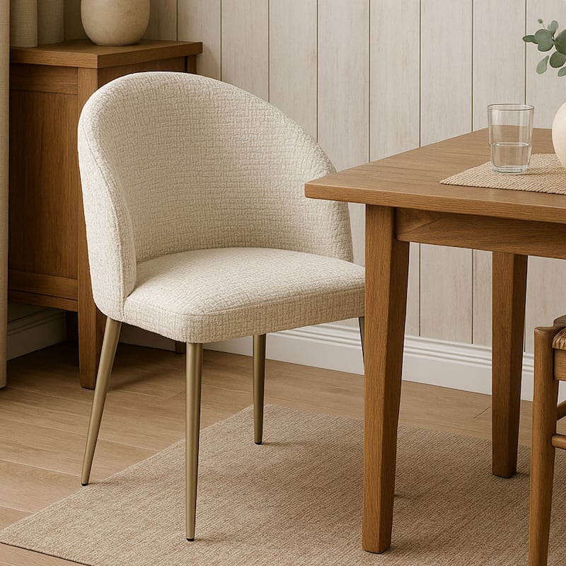 Set of 2 Upholstered Dining Chairs with Metal Legs in White