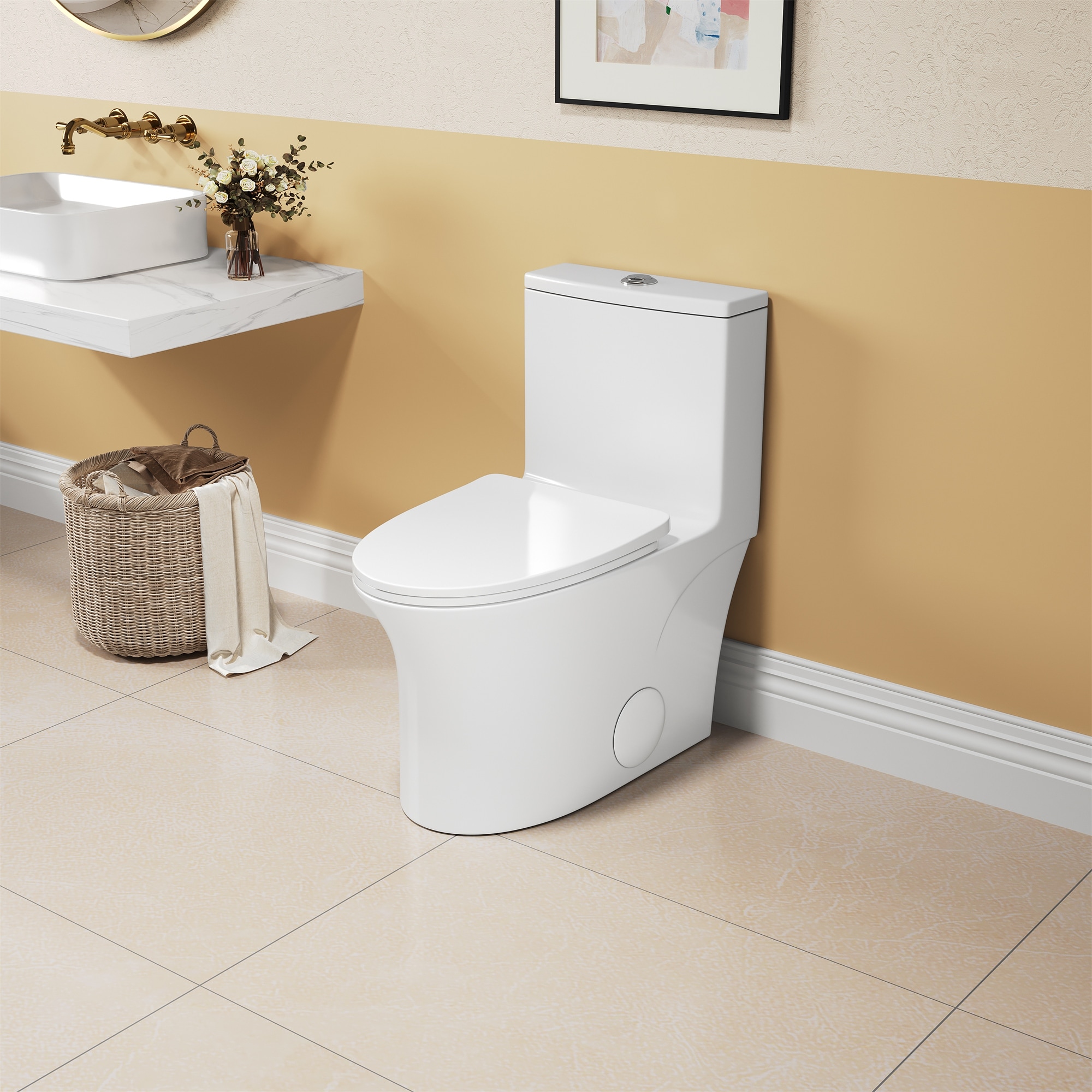 Elongated One-Piece Toilet with Soft-Close Seat