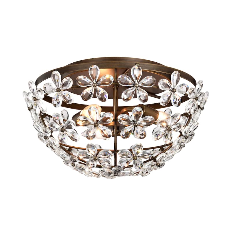 Rosa 3-Light Glam Daisy Flower Crystal Blossom Flush Mount