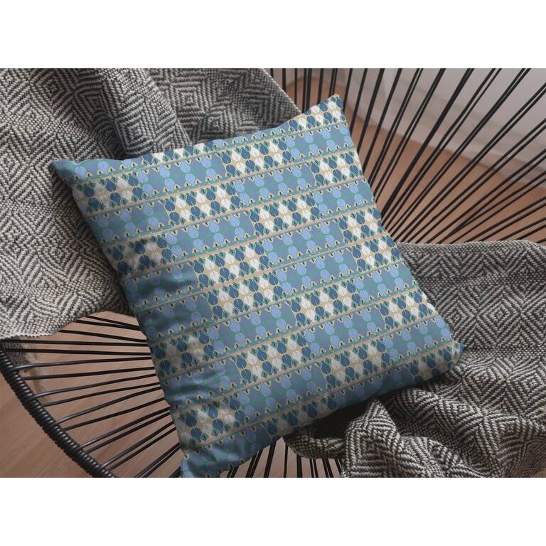 16" Blue Cream Spades Zippered Suede Throw Pillow