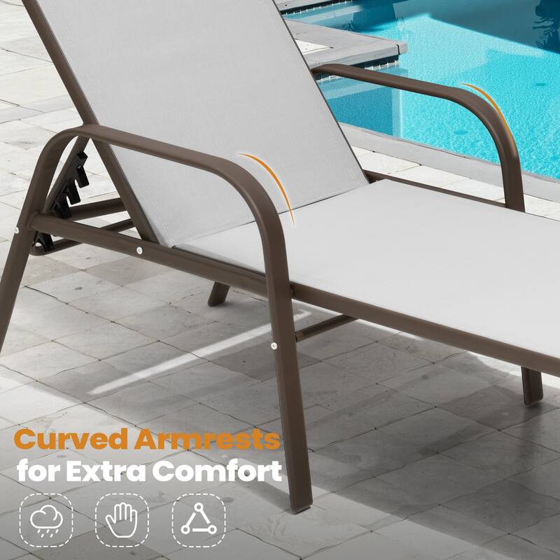 Outdoor Patio Adjustable Back Chaise Lounges Chairs with Arms(Set of 2 )