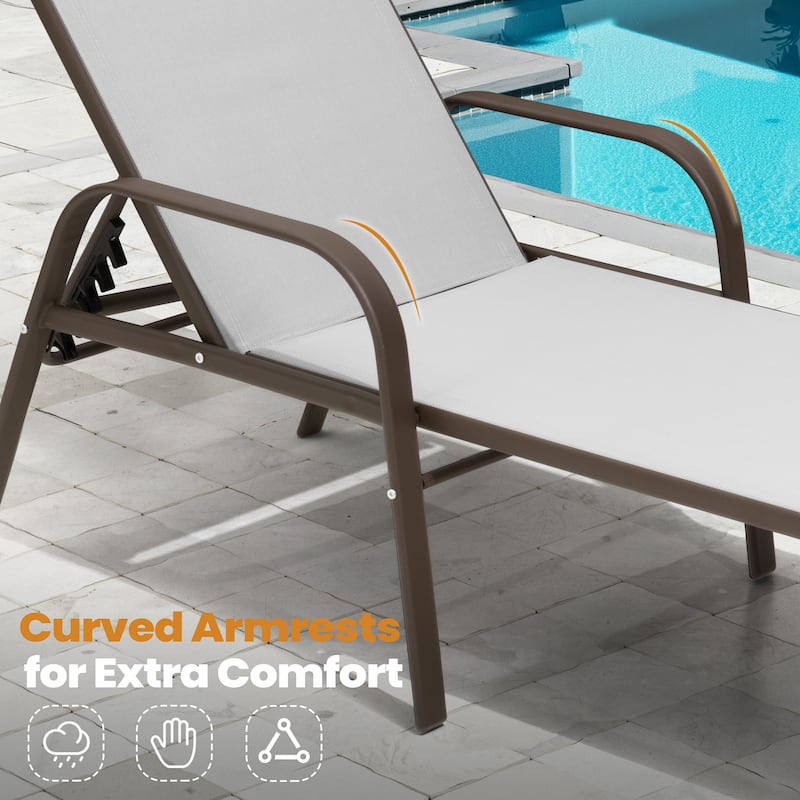 Set of 4 Outdoor Patio Adjustable Back Chaise Lounges Chairs with arms