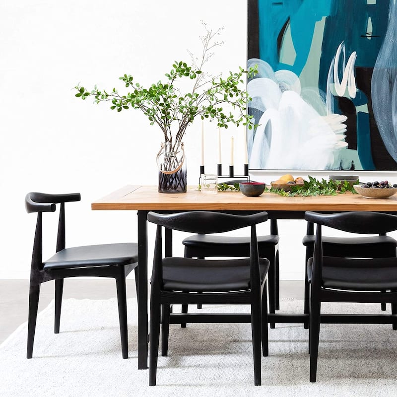 Contemporary Farmhouse Real Solid Wood Cushion Seat Dining Chairs Desk Elbow Side Chairfor Living Room Bedroom Kitchen