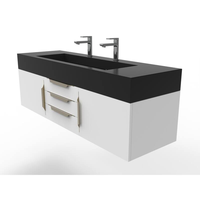 Nile 60" Wall Mounted Bathroom Vanity Set w/ Black Top