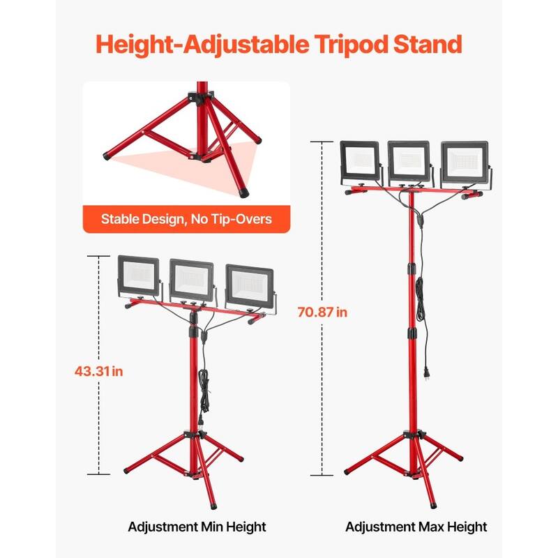 Red-Black LED Work Light 210W 22,000LM with Adjustable Tripod - 10.24 x 1.26 x 8.35 in