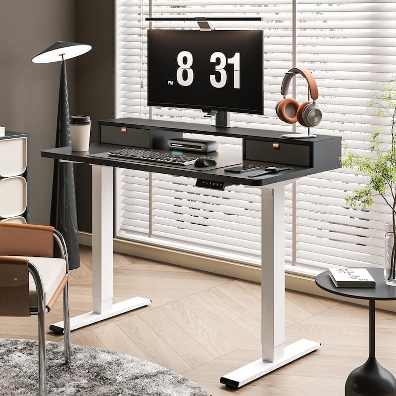 FlexiSpot 48"x24"/55"x24" Ergonomic Height Adjustable Standing Desk with 2 Drawers, Monitor Stand Computer Desk