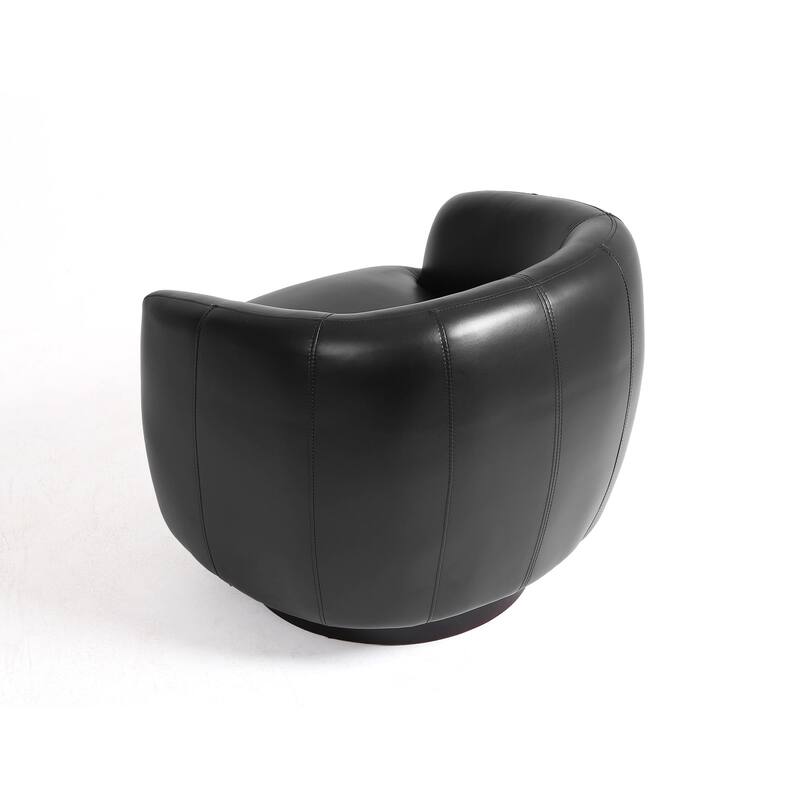 PU Upholstered Swivel Barrel Accent Chair With Wood Base (Set of 2)