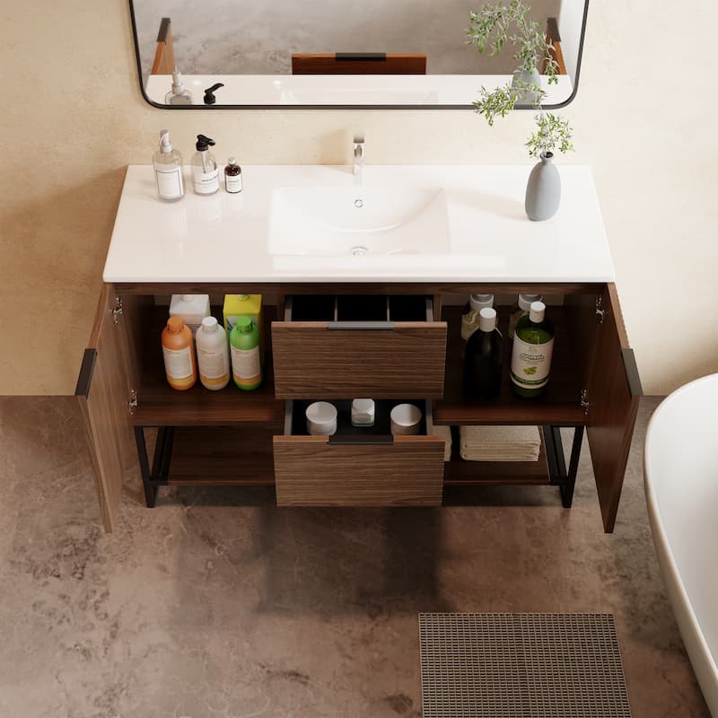 47.24'' Single Bathroom Vanity with Stone Top, Solid Wood, Fully Assembled