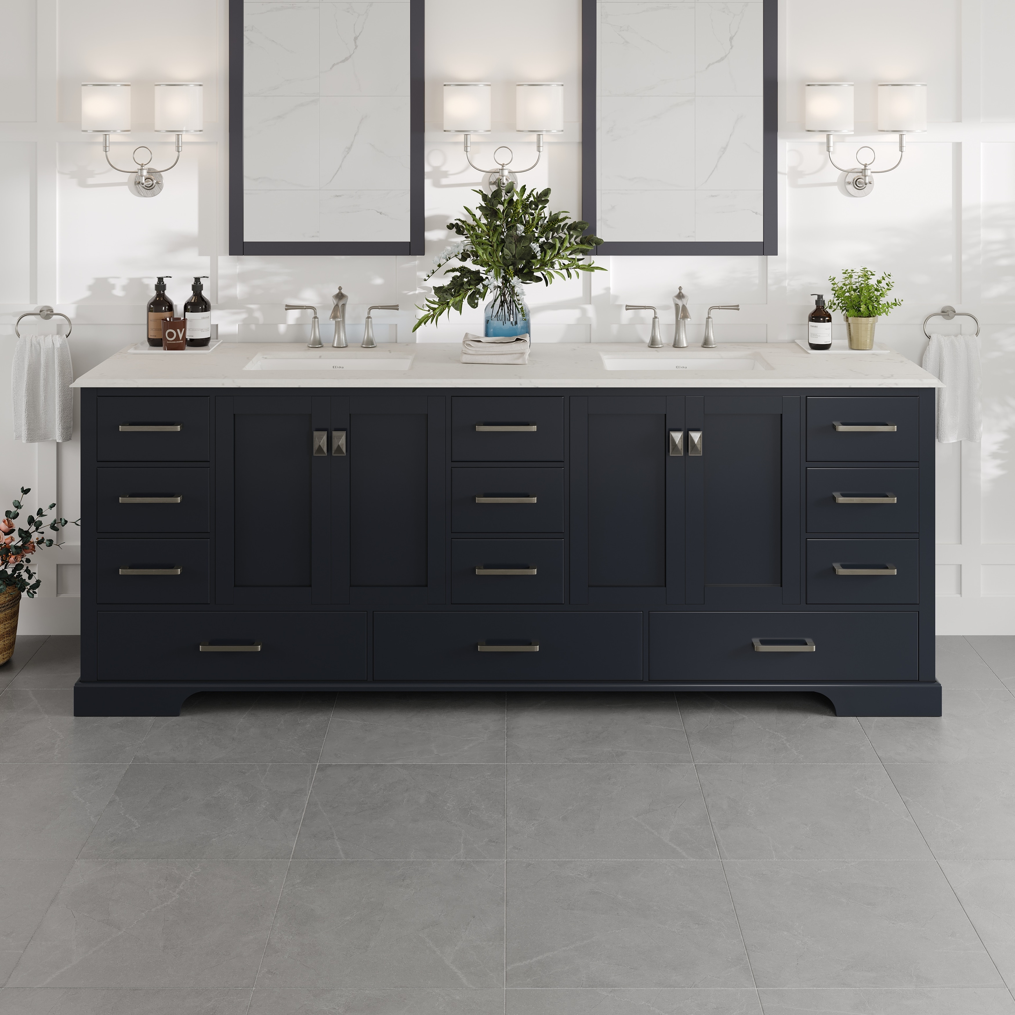 Eviva Storehouse 84"W Bath Vanity with Carrara Quartz Countertop