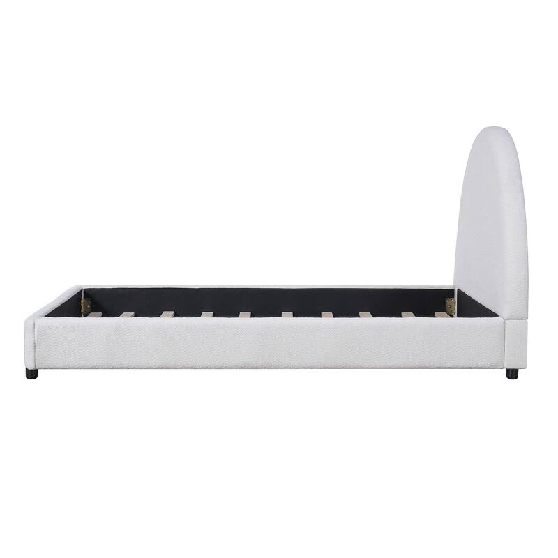 King/Queen/Twin Size Bed Frame with Boucle Upholstered Round Headboard