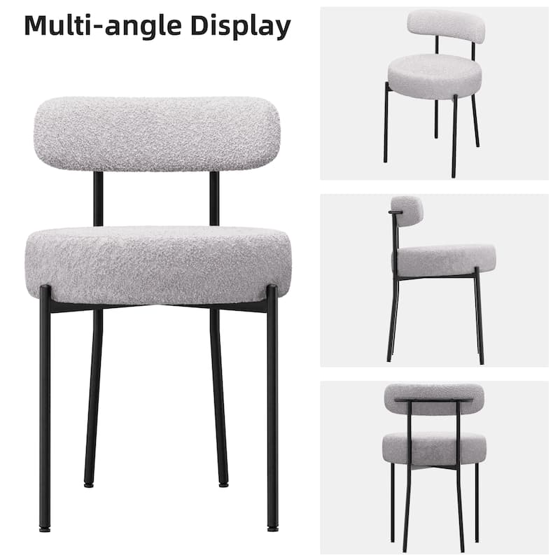 XINMICS Upholstered Boucle Dining Chairs with Black Metal Legs