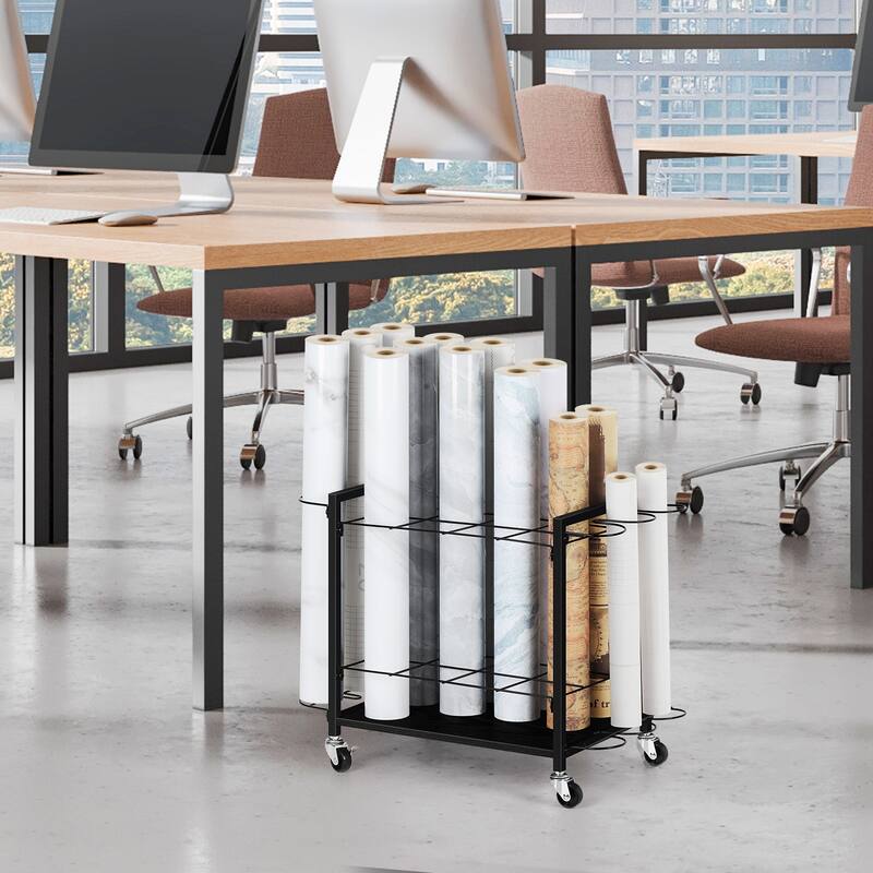 Storage Rack Cart,12 Slots Blueprint Holder with Wheels to Storage Poster