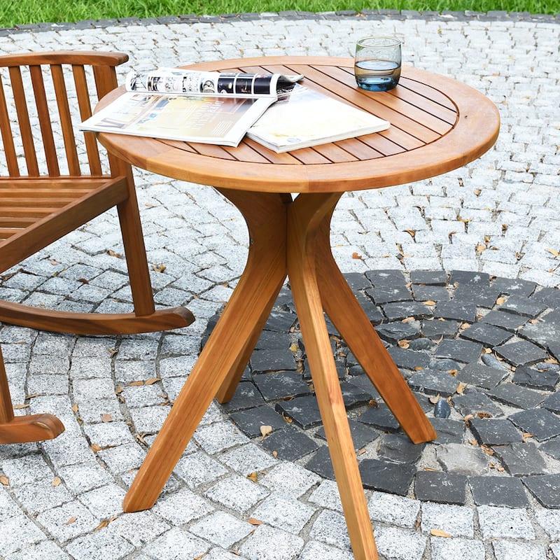 Costway 27'' Outdoor Round Table Solid Wood Coffee Side Bistro Table - See Description