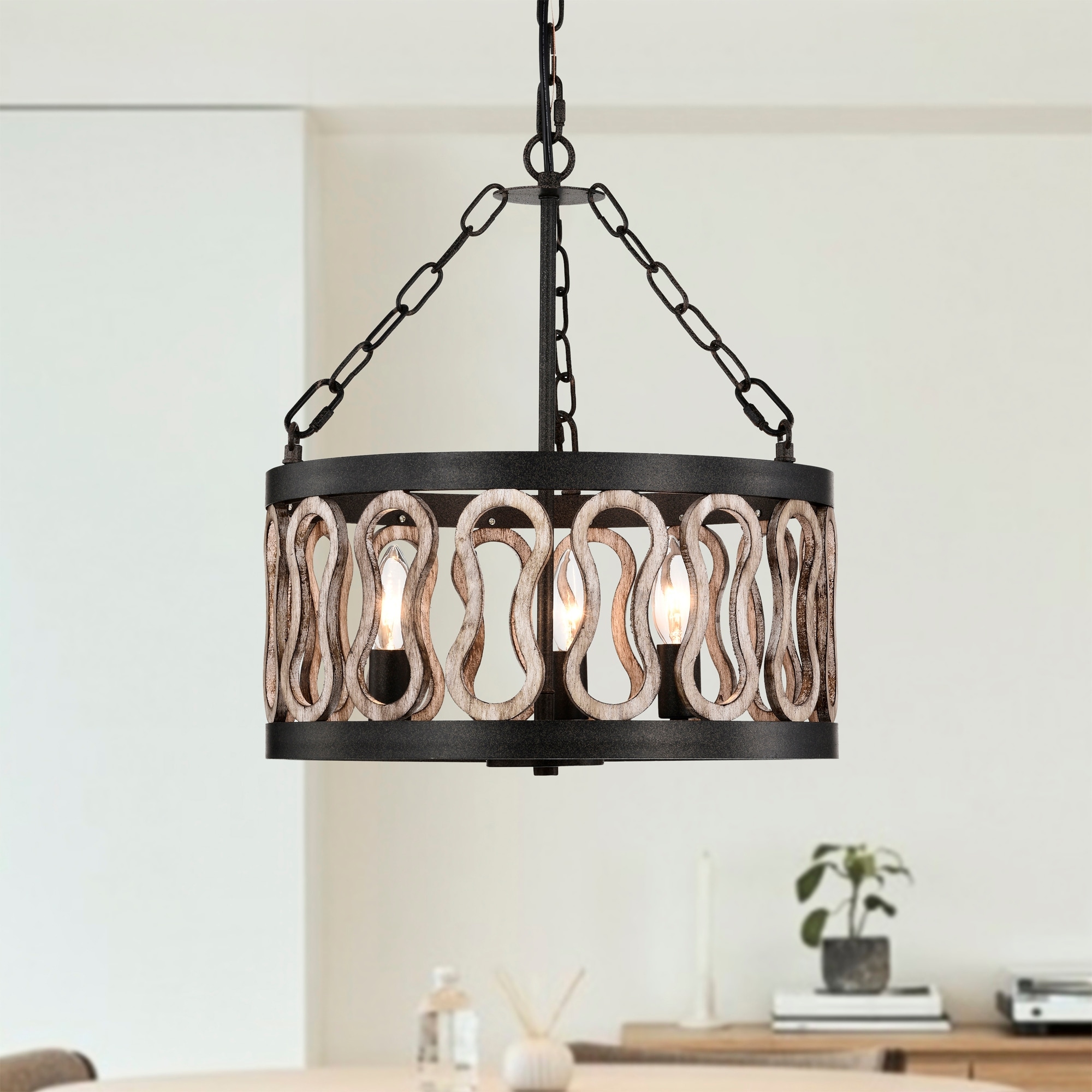 Warehouse of Tiffany Dalen 16 Inch Rustic Vintage Drum Shade Cage Pendant 3 Light