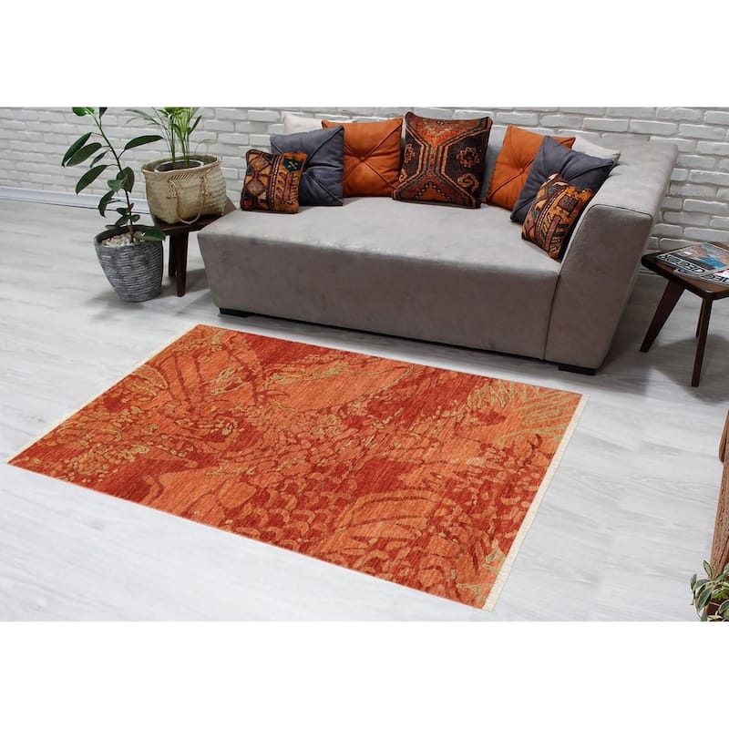 Bohemian Ziegler Cara Rust Grey Hand-Knotted Wool Rug - 3'4'' x 4'11''